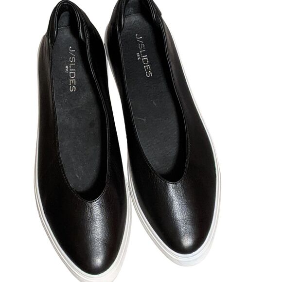 J/Slides Gwen black leather platform slip on sneaker loafer size 11M - Picture 7 of 10